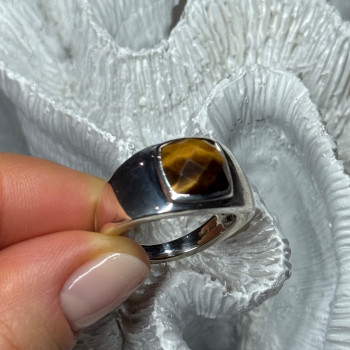 925 Sterling Silver Amber Men'S Ring Size 8