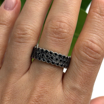 Vintage 925 Sterling Silver Black Spinel Band Ring Size 9