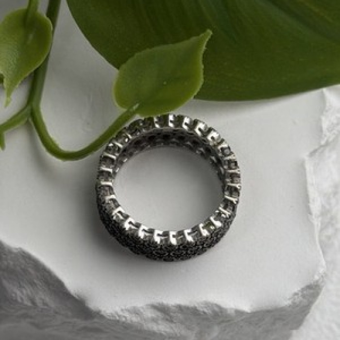 Vintage 925 Sterling Silver Black Spinel Band Ring Size 9