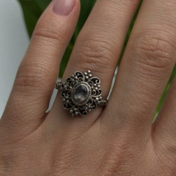 Vintage Filigree 925 Sterling Silver Mystic Topaz Ring Size 7.5