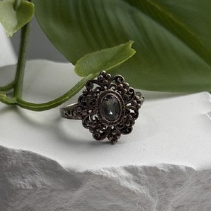 Vintage Filigree 925 Sterling Silver Mystic Topaz Ring Size 7.5