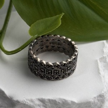 Vintage Art Deco Style 925 Sterling Silver Marcasite Band Ring Size 9