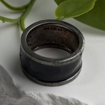 Vintage 925 Sterling Silver Black Enamel & Cz Ring Size 9