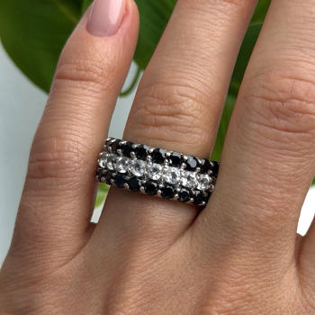 Vintage 925 Sterling Silver Black Spinel & White Topaz Eternity Band Ring Size 7
