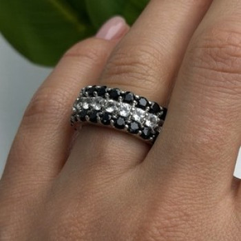 Vintage 925 Sterling Silver Black Spinel & White Topaz Eternity Band Ring Size 7