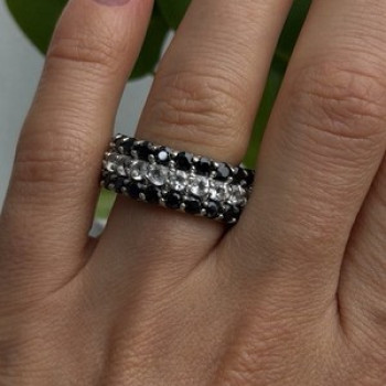 Vintage 925 Sterling Silver Black Spinel & White Topaz Eternity Band Ring Size 7