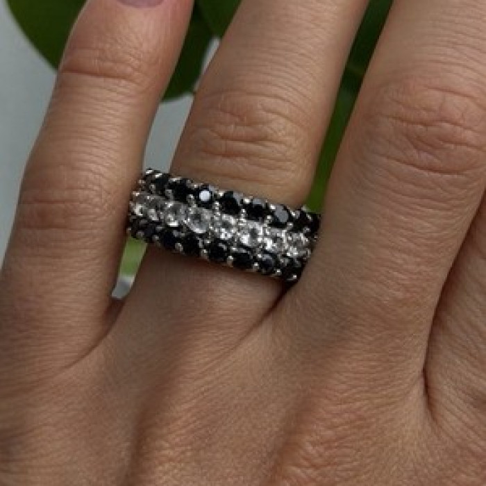 Vintage 925 Sterling Silver Black Spinel & White Topaz Eternity Band Ring Size 7