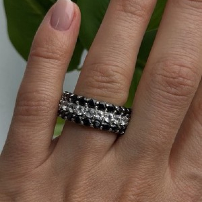 Vintage 925 Sterling Silver Black Spinel & White Topaz Eternity Band Ring Size 7