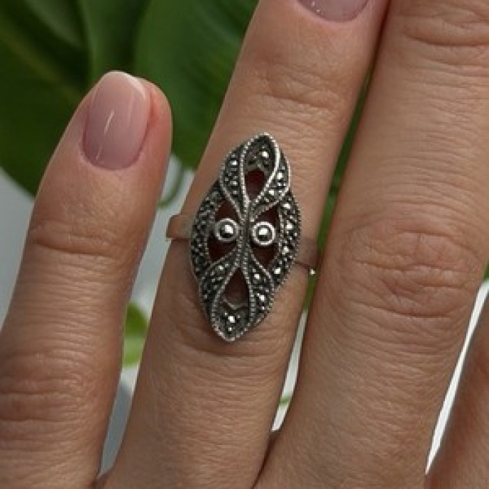Vintage Filigree 925 Sterling Silver Marcasite Ring Size 6