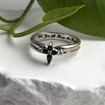 925 Sterling Silver Sapphire & Diamond Cross Ring Size 8.5