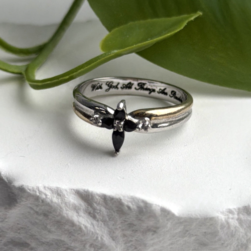 925 Sterling Silver Sapphire & Diamond Cross Ring Size 8.5
