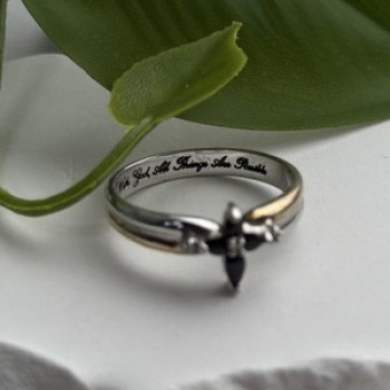 925 Sterling Silver Sapphire & Diamond Cross Ring Size 8.5