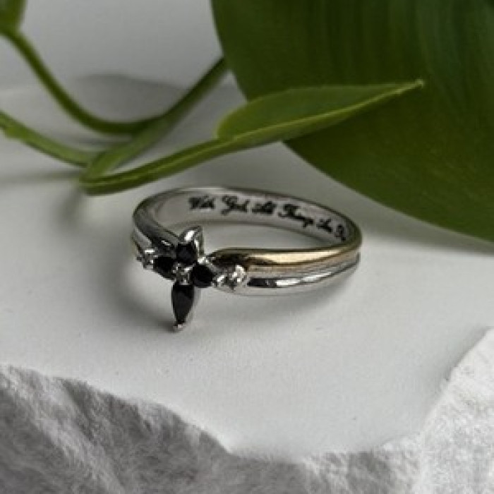 925 Sterling Silver Sapphire & Diamond Cross Ring Size 8.5