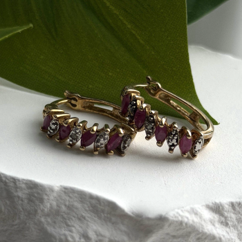 925 Sterling Silver Gold Plated Ruby Earrings
