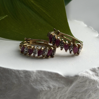 925 Sterling Silver Gold Plated Ruby Earrings