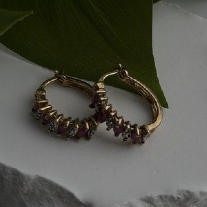 925 Sterling Silver Gold Plated Ruby Earrings