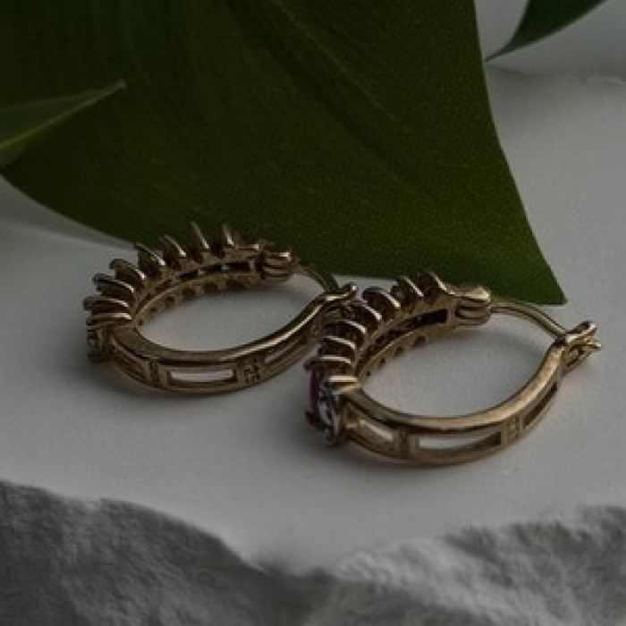 925 Sterling Silver Gold Plated Ruby Earrings