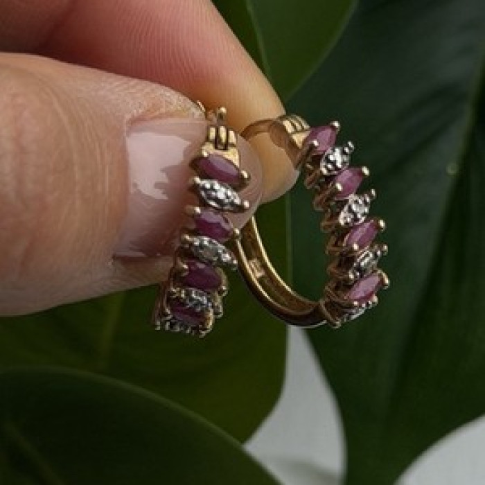 925 Sterling Silver Gold Plated Ruby Earrings