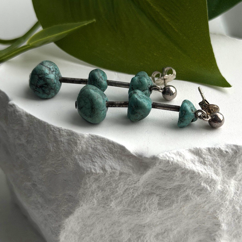 Vintage Turquoise Dangle 925 Sterling Silver Earrings