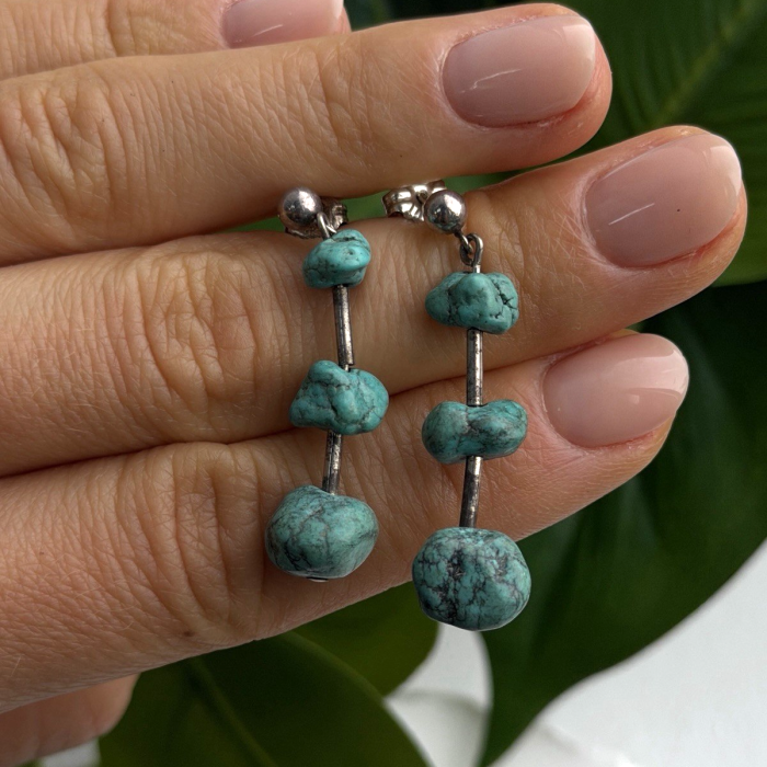 Vintage Turquoise Dangle 925 Sterling Silver Earrings