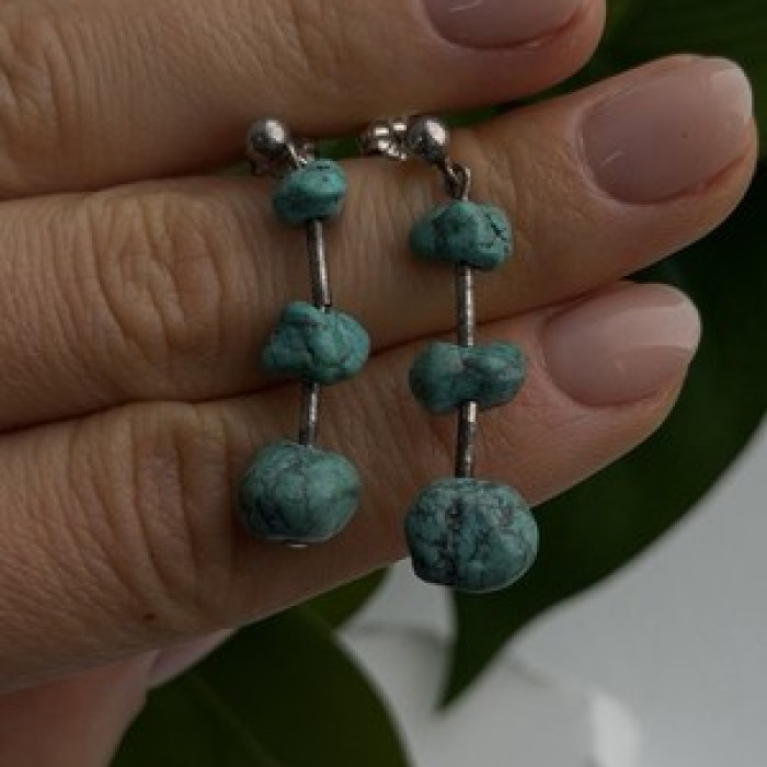 Vintage Turquoise Dangle 925 Sterling Silver Earrings