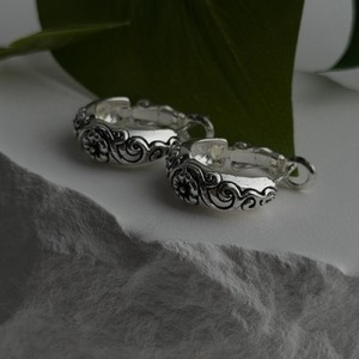 Vintage Floral Hoop Engraved Boho Western 925 Sterling Silver Earrings