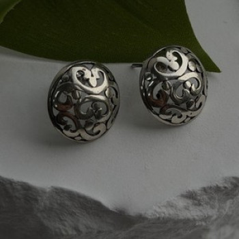 Vintage Scroll Stud Ornate Filigree Dome 925 Sterling Silver Earrings