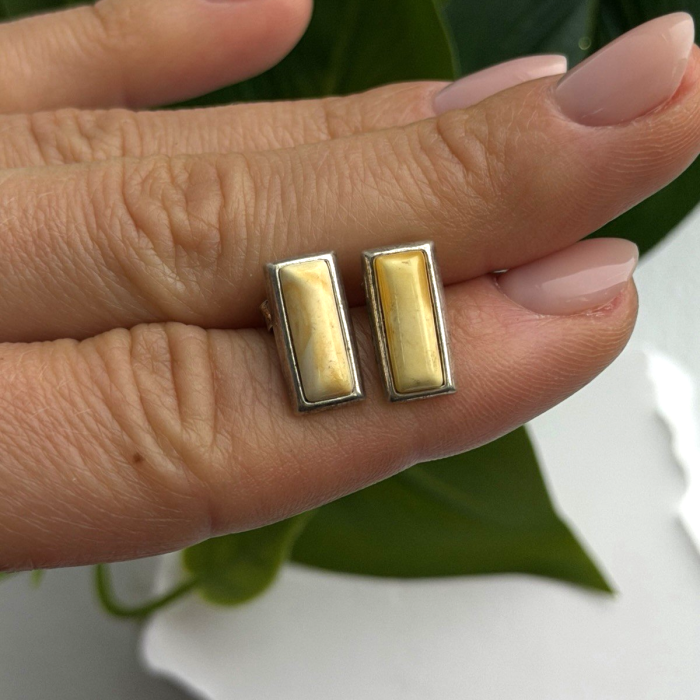 Vintage 925 Sterling Silver Golden Yellow Mother of Pearl Earrings