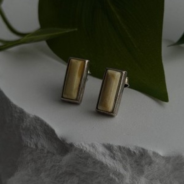 Vintage 925 Sterling Silver Golden Yellow Mother of Pearl Earrings