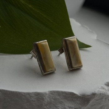 Vintage 925 Sterling Silver Golden Yellow Mother of Pearl Earrings