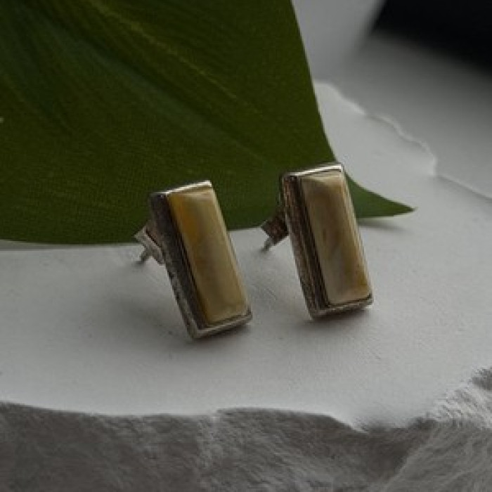 Vintage 925 Sterling Silver Golden Yellow Mother of Pearl Earrings