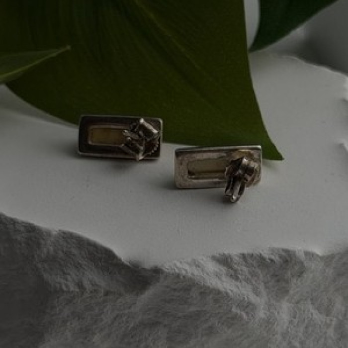 Vintage 925 Sterling Silver Golden Yellow Mother of Pearl Earrings
