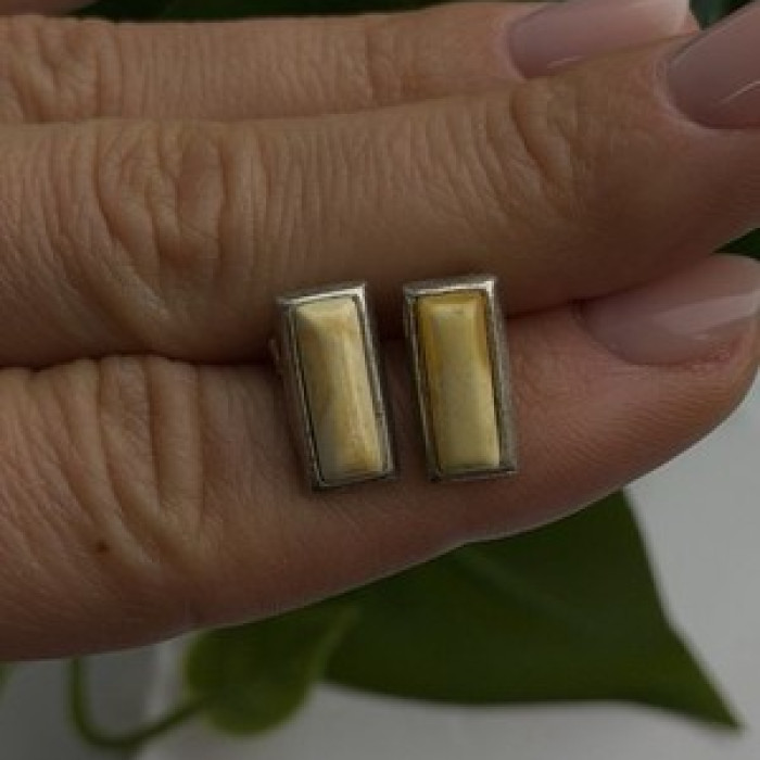 Vintage 925 Sterling Silver Golden Yellow Mother of Pearl Earrings
