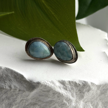 Vintage 925 Sterling Silver Larimar Stud Earrings