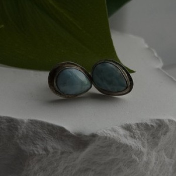 Vintage 925 Sterling Silver Larimar Stud Earrings