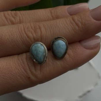 Vintage 925 Sterling Silver Larimar Stud Earrings