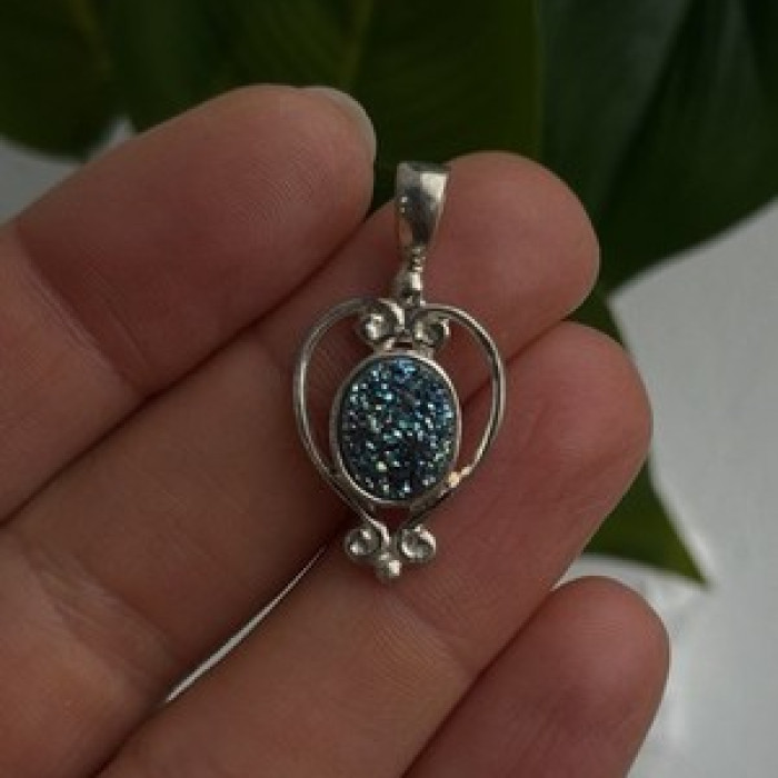 Sajen 925 Sterling Silver Blue Marcasite Artisan Pendant