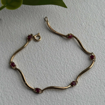 Elegant 925 Sterling Silver Gold Plated Ruby Bracelet 7