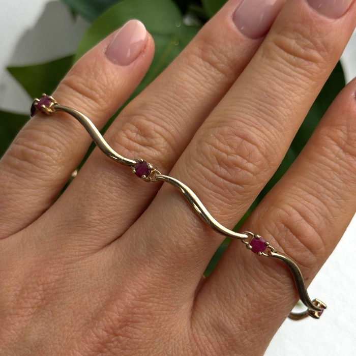 Elegant 925 Sterling Silver Gold Plated Ruby Bracelet 7