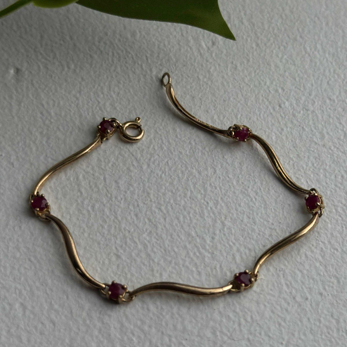 Elegant 925 Sterling Silver Gold Plated Ruby Bracelet 7