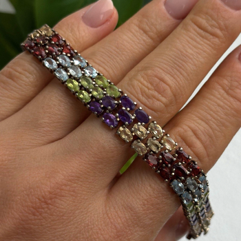 Luxury Rainbow Tennis 925 Sterling Silver Multicolor Gemstones Bracelet 7
