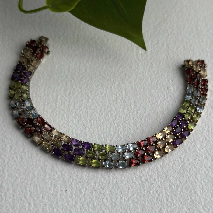 Luxury Rainbow Tennis 925 Sterling Silver Multicolor Gemstones Bracelet 7