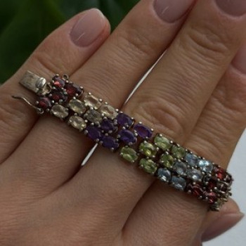 Luxury Rainbow Tennis 925 Sterling Silver Multicolor Gemstones Bracelet 7