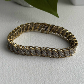 925 Sterling Silver Gold Tone Diamond Tennis Bracelet 7