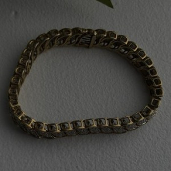 925 Sterling Silver Gold Tone Diamond Tennis Bracelet 7