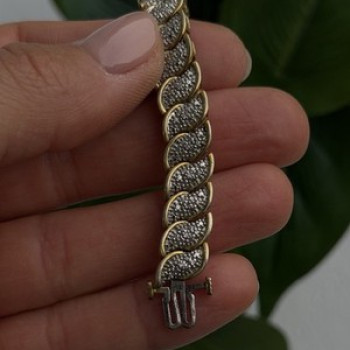 925 Sterling Silver Gold Tone Diamond Tennis Bracelet 7