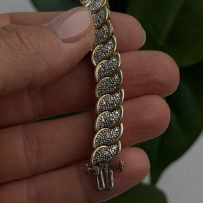 925 Sterling Silver Gold Tone Diamond Tennis Bracelet 7