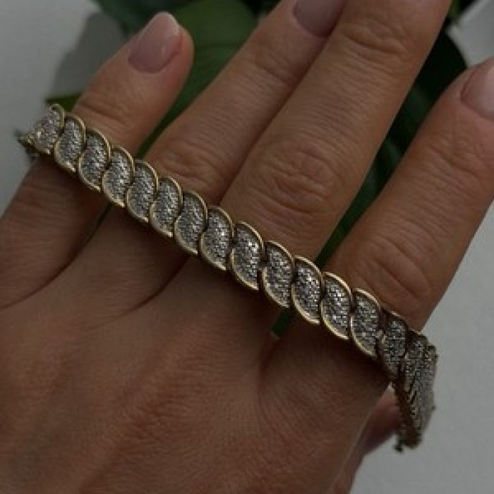 925 Sterling Silver Gold Tone Diamond Tennis Bracelet 7