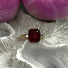 14K Yellow Gold Burgundy Red Garnet & Diamonds Ring Size 8
