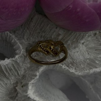 10K Yellow Gold Ruby Diamond Hearts Ring Size 7